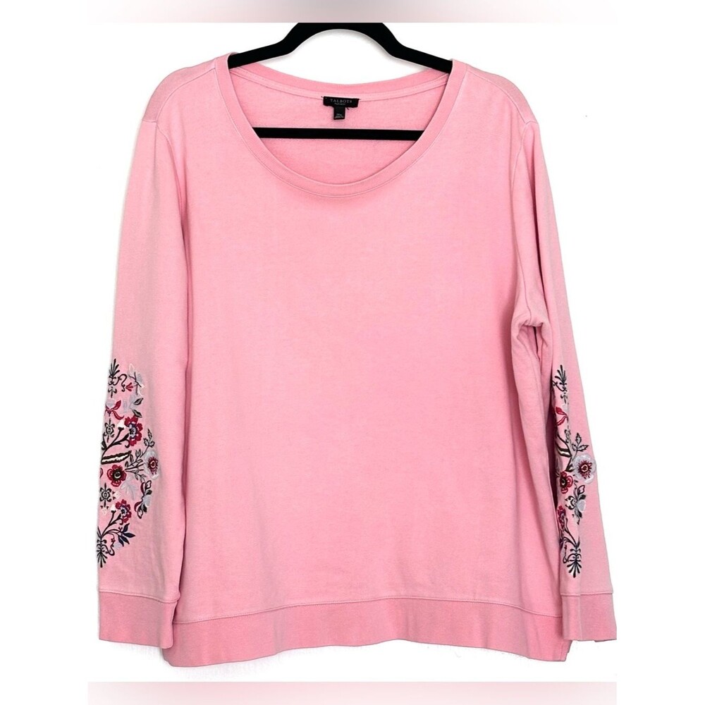 Talbots Embroidered Crewneck Sweatshirt Rose Pink Size 1XP 100% Cotton - Picture 2 of 5